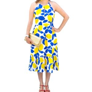 Lemon Print Halter Midi Dress – Size 4